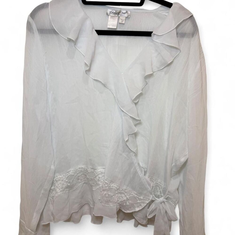 Coldwater Creek Vintage Y2K 2000s Women's White Coquette Cottagecore Blouse